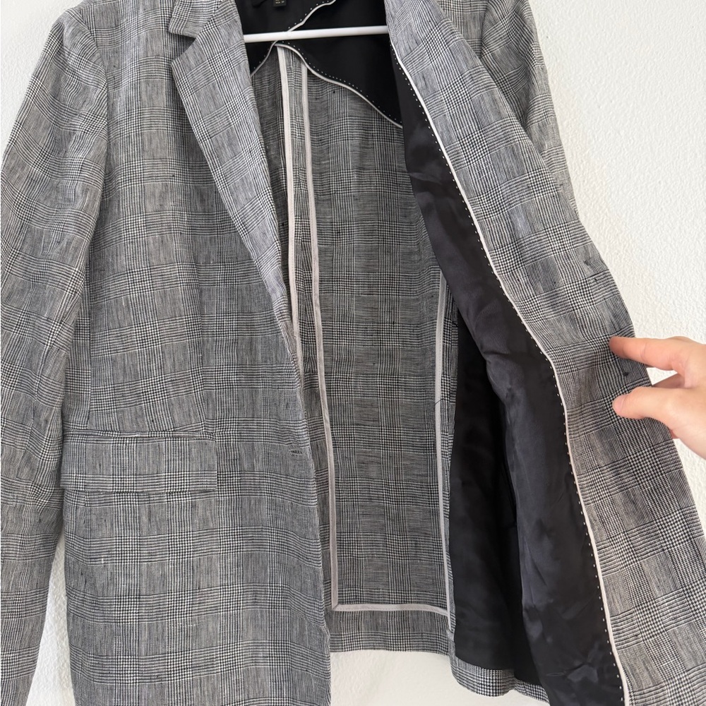 Massimo Dutti Elegant Gray Blazer Size 10 Linen Plaid Jacket - Picture 8 of 15